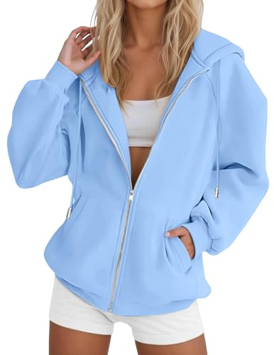 CGGMVCG Damen Kapuzenpullover mit Reißverschluss Übergroße Kapuzen Sweatshirts Übergröße Herbst Winter Lässige Modejacke mit Taschen