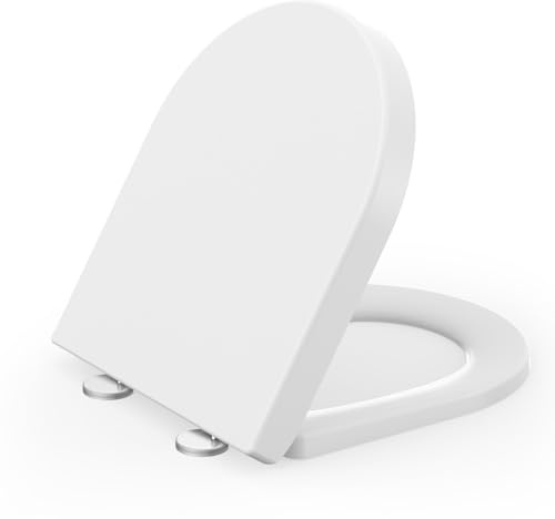 SREWOHS PRO Cuvette Toilette, Abattant WC avec Frein de Chute Forme D, Lunette WC avec Fermeture en Douceur, Lunette Toilette, Toilet Seat Softclose, Planche WC Facile à Nettoyer, Blanche