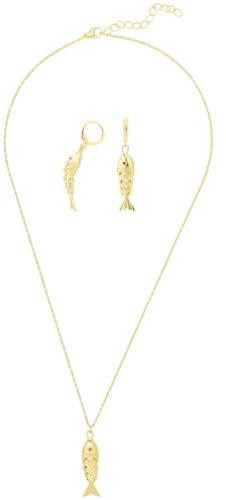 Mikovivi 3stk Gold Fisch Schmuck, Edelstahl Golden Fischohrringe und Halskette mit Anhänger Zierlicher Schmuck mit Ozeanmotiv für Damen