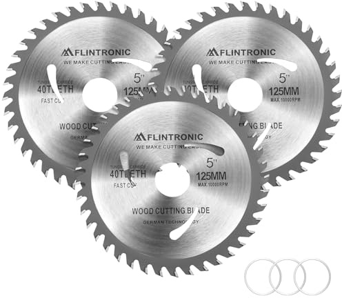 Flintronic 3 Stück Sägeblatt 125mm für Winkelschleifer, sägeblatt Kreissägeblatt 125 x 22.2 mm, 40 Zähne Multi Material Feinschnitt, für Aluminium, Kupfer, NE-Metalle, Holz, Sperrholz, Kunststoff