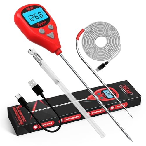 AWLKIM Oven Thermometer for Inside Oven, 1m Leave-In Probe & 300C Alarm | Dual Probes with 2-Second Instant Read, USB-C Rechargeable, IP67 Waterproof, Backlit LCD Display