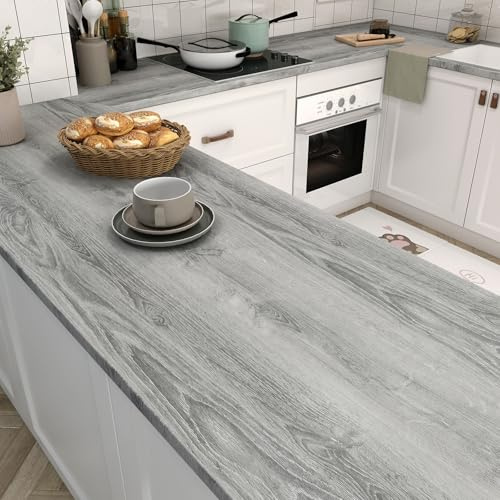 LaCheery Vinilo Adhesivo Muebles Gris Mate Vinilo Encimera Cocina Madera 40cm x 200cm Papel Adhesivo para Muebles Vintage Extraíble Papel Vinilico Cocina Impermeable para Mesa Armario Salon Decorativo