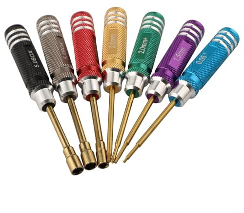 Zoegneer 7PCS Hex Screwdriver and Nut Driver Tool Kit with HSS Steel Tips and Knurled Aluminum Handles for RC Cars Drones Helicopters Aircraft Repairs Maintenance Portable 4.33 In