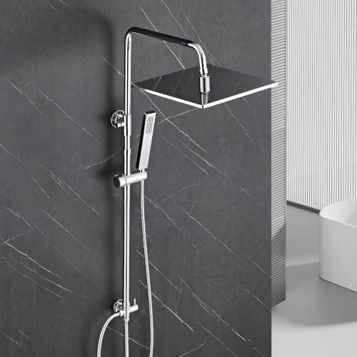Görbach Edelstahl Duschset ohne Armatur, XXL Kopfbrause 30x30 cm Chrom | Regendusche Duschsystem mit Höhenverstellbare Duschstange 74–114cm, Geeignet für vorhandene Bohrlöcher, Premium Regendusche