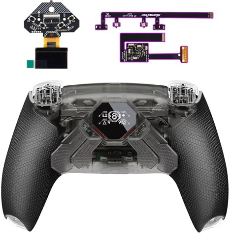 eXtremeRate Spark Kit de Paletas Traseras para ps5 BDM-010/020, Pantalla OLED, Gatillos Clicky con Tope, Grips Engomadas Ergonómicas y 4 Botones Programables para ps5 Mando(Transparente & Negro)