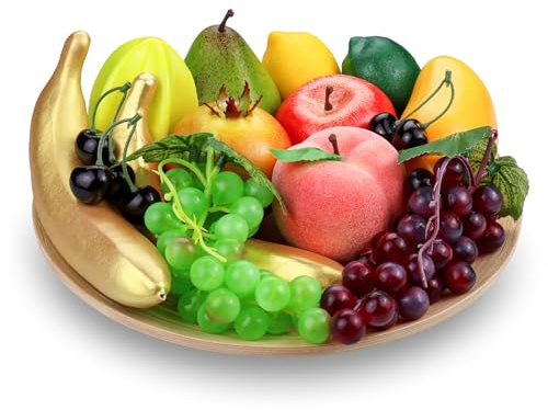 Lorigun 15 Stück Kunstobst-Packung, künstliche Früchte zur Dekoration für Zuhause und Küche, realistische Kunstobst-Tischdekorationen für Weihnachten, Fake Obst-Requisiten für Fotoshootings