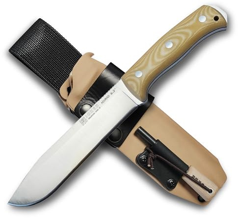 Joker Nomad Outdoor-Messer mit Böhler N695 Stahl, Micarta-Griff und Kydexscheide, feststehendes Bushcraft Messer für Camping, Trekking, Wandern und Outdoor Aktivitäten (16,5 cm, Mit Feuerstarter)