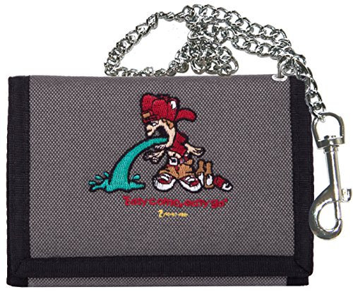 2Stoned Geldbörse Unisex in Dunkelgrau mit Kette und Karabiner, Stickmotiv Easy Come, aus Polyester