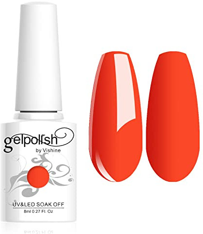 Vishine - Smalto per unghie semipermanente, da far asciugare in macchine a luce UV LED, 8 ml, arancio-rosa n. 682