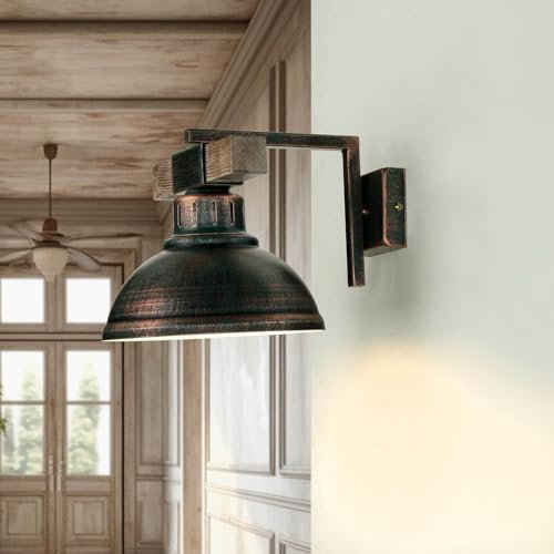 Licht-Erlebnisse Wandleuchte Holz Metall in Kupfer Antik Wohnzimmer Küche B:21 cm E27 Vintage Rustikal Landhaus gemütliche Wandlampe Esszimmer HAKON