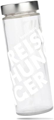 REISHUNGER Reisglas, 4 Aufbewahrungsgläser für je 600g Reis, massives Glas, mit Skala zum Abmessen [als 1er und 4er Packung erhältlich]