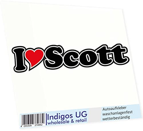 INDIGOS UG Auto Aufkleber I Love Scott 15 cm - Autoaufkleber - KFZ Sticker selbstklebend - für Motorrad, Fenster oder Heckscheibe - wetterfest & UV-beständig Sticker mit Namen von Mann Frau Kind