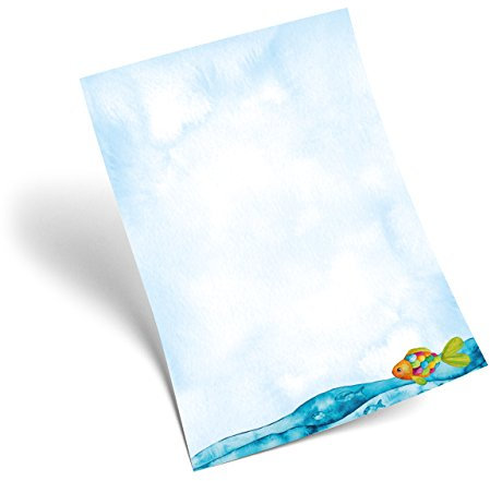 Logbuch-Verlag 50 Blatt Briefpapier Papier blau Fisch maritim hellblau Kommunion Geburtstag für Kinder DIN A4 zum Drucken und Beschreiben
