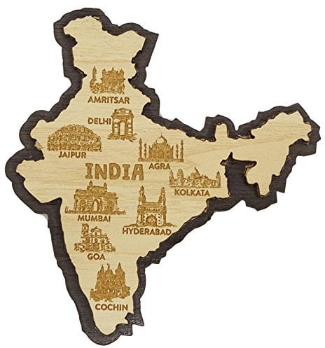 Printtoo India Map Fridge Magnet Engraved Wooden Souvenir Gift Collectibles