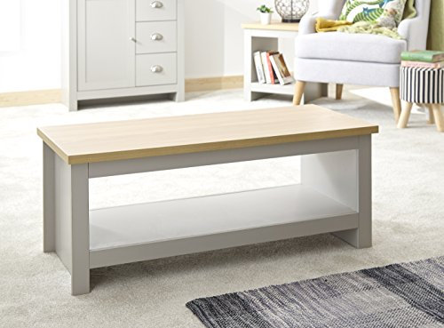 GFW Lancaster Wooden Coffee Table With Shelf Storage, Wood, Grey, 105 x 41.5 x 47 cm