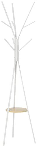 HOMCOM Garderobenständer, Kleiderständer mit 8 Haken, Garderobe mit Ablage, Standgarderob für Kleidung, Hüte, Taschen, Metall, Weiß, 45 x 45 x 180 cm