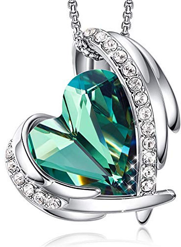 CDE Colliers en or rose pour femmes avec pendentifs cœur embellis avec des cristaux de colliers bijoux cadeau de fête des mères pour femmes filles (Argent/vert)