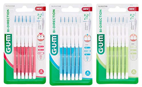 GUM Bi-Direction Lot de 6 brosses interdentaires avec 3 tailles (3 x 6 pièces)