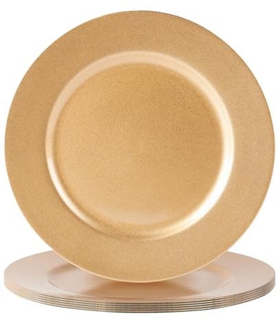 Argon Tableware Metallic Charger Plates - Gold - 33cm - Pack of 6 - Metallic Finish Reusable Dining Table Setting Plates for Christmas, Party Celebrations, Restaurant Decor Placemats