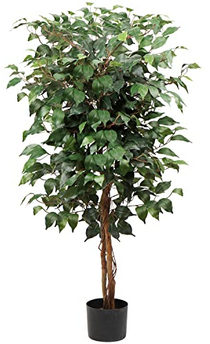 Briful Ficus Benjamini artificiale, grande pianta finta con tronco in vero legno, ideale per la decorazione di interni, di colore verde