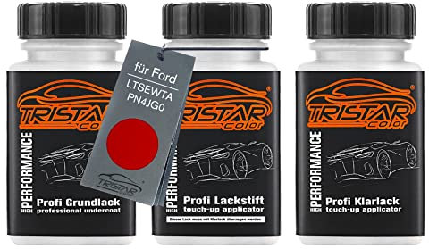 TRISTARcolor Vernice per auto Kit stilo di ritocco per Ford LTSEWTA / PN4JG0 Fantastic Red TC Vernice di fondo vernice di base vernice trasparente ognuno 50ml