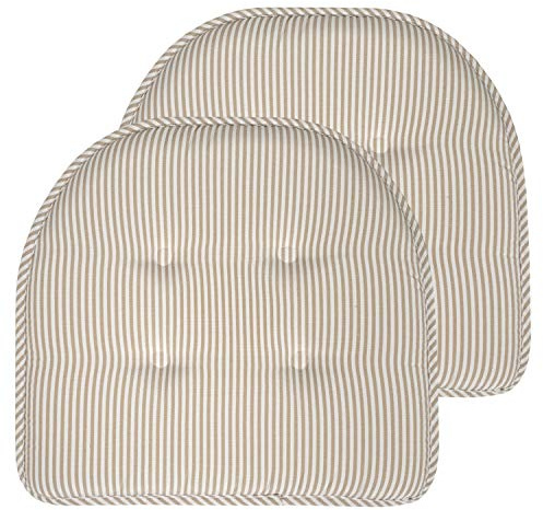 Sweet Home Collection Chair Cushion Memory Foam Pads Tufted Slip Non Skid Rubber Back U-Shaped 17 x 16 Seat Cover, 2 Count (Pack of 1), Pinstripe Taupe