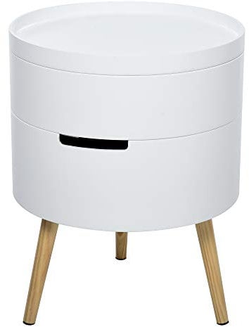 HOMCOM 3-Tier Coffee Table, Round End Table with 2 Hidden Compartments and Detachable Tray, Side Table with Storage for Living Room, White