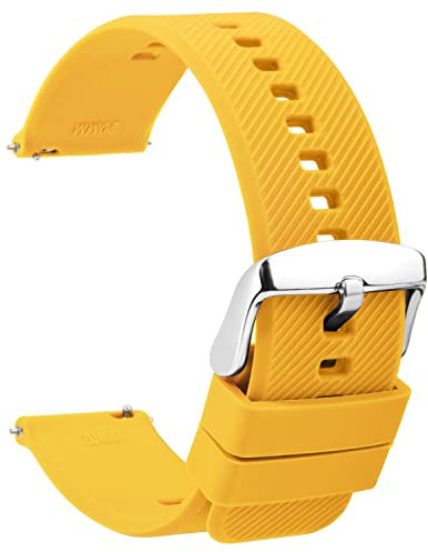 TStrap Montres Bracelets Silicone 20mm - Remplacement Bracelet de Montre Étanche à Dégagement Rapide en Caoutchouc Jaune - Plusieurs Couleurs pour Hommes Femmes Smartwatch Sport - 18mm 22mm