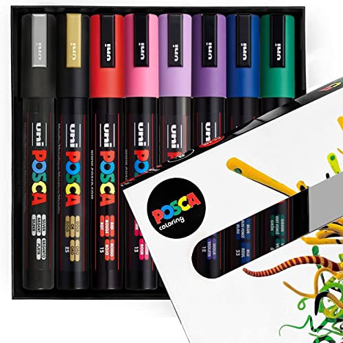 Posca PC-5M Farbmarker, Kunststifte, 1,8–2,5 mm, Set mit beliebten Farben, 8 Stück in Geschenkbox