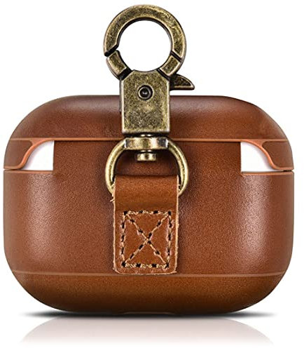 AirPods 3 Hülle aus echtem Leder, stoßfeste Schutzhülle mit Verlustverhütungsclip & Kunststoff-Innenschale, kompatibel mit Apple AirPods 3 Wireless Charging Case