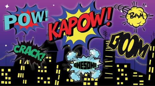 Super Hero Superhero Kapow Boom Pow Cartoon Style Wall Art Mural Wallpaper 300cm Wide x 240cm deep