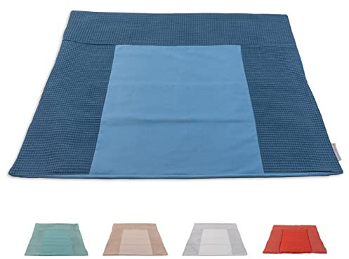 ULLENBOOM ® Wickelauflagenbezug 75x85 cm Blau (Made in EU) - abnehmbarer Bezug für Wickelauflage 85x75, Baby Überzug für Wickelunterlage aus Baumwolle, Wickelbezug für Wickeltisch
