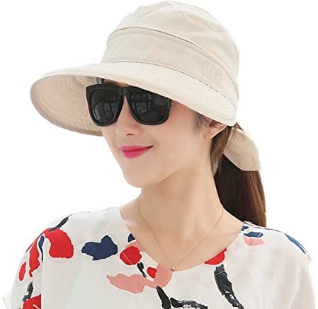 Chapeau de soleil détachable pour femme avec visière à large bord, chapeau de plage réglable et pliable avec nœud papillon 2 en 1 chapeau de protection solaire UV pour camping, cyclisme, jardinage