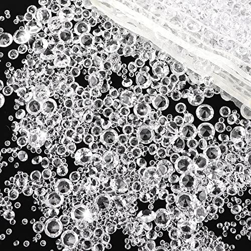 4000 Stück Streudeko Diamanten Deko Funkeln Transparente Acryl Kristalls mit Organzabeutel für Tischdeko Hochzeit Tisch Grußkarten DIY Kunst (3mm, 6mm, 10mm) (Transparent)