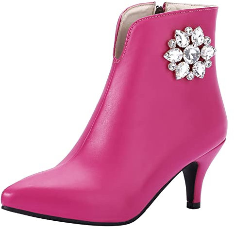 Bviennic Kitten Heel Damen Pointed Toe Winter Stiefeletten Reißverschluss Bride Elegant Warm Chelsea Kleid Bows Stiefeletten Party Rose-Rot/Br Gr 38 EU-39Cn