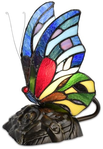 BELOFAY Tiffany Lamps, Stained Glass Handmade Tiffany Vintage Bedside Table Lamps for Living Room, Bedroom, and Lounge (8 inches, Blue Butterfly Tiffany Style)