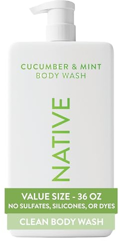 Native Gel de Ducha & Gel de Baño para Mujeres & Hombres - Libre de Sulfatos & Colorantes - Jabón Corporal con Aroma a Pepino & Menta - Limpieza Suave con Ingredientes de Origen Vegetal (1000 ml)