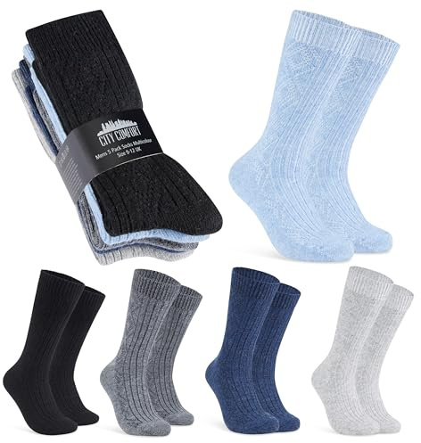 CityComfort Mens Socks Pack of 5 or 2 Soft Warm Ankle Socks for Men Teenagers Size 6-12 Wool Socks Winter Walking Work Socks Gifts for Him