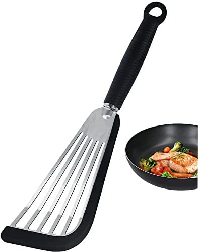 mciskin Fish Spatula - Slotted Fish Turner Spatula - Silicone Fish Spatulas for Nonstick Cookware,Heat Resistant Slotted Spatula Turner for Cooking(Black)