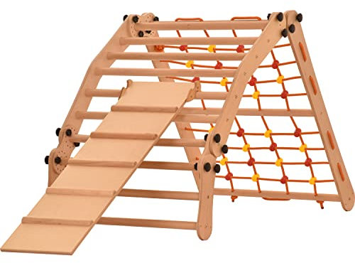 Rinagym Fitnessraum für kleine Kinder -Indoor Leiter mit Rutsche - Zusammenklappbarer Holzrahmen für Kinder,fördert das Gleichgewicht