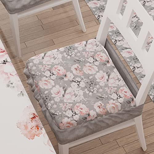 PETTI Artigiani Italiani - Cuscini per Sedia Cucina con Elastico da 2 Pezzi, Copricuscini Sedia in Microfibra con Elastico, Cuscini Coprisedia con Molla Disegno Floreale-17 Grigio 100% Made in Italy