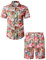 JOGAL Camicia hawaiana da uomo con fenicottero, a maniche corte e pantaloni corti, set da spiaggia, Tigre rosa, M