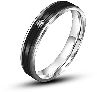 BCughia Ringe Schwarz Ehe, Ehering Carbon Titan Weiss Rundschliff Zirkonia Silberner Schwarzer Ring mit Zirkonia Hochzeit Ringe Geschenk Größe 52 (16.6)