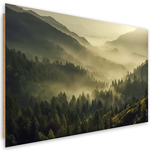 Feeby Tableau Mural Forêt Nuages Brume 60x40 cm 1 pièce Tableaux Tableau Déco Image Photo Décoration Murale Artistique Photographie Design Salon Collines Nature Arbres vert