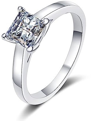 Banemi Zehring Silber 925, Ehering Damen Silber 1ct Moissanit Quadrat Ring Größe 57 (18.1)
