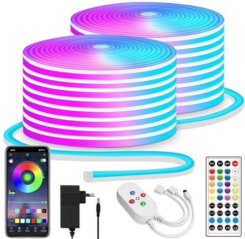 Segrass 30m LED-Streifen, APP/Fernbedienung, IP65 Wasserdichte Flexible Neon-Lampe, 24V RGB LED-Band, Für Schlafzimmer Und Außendekoration (2 Rollen à 15M)