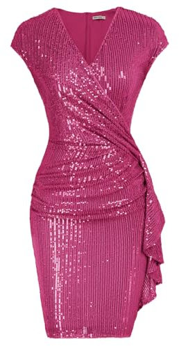 GRACE KARIN Robe de fête pour Femme, Robe de Cocktail, Robe de soirée élégante à Paillettes, Rose XXL