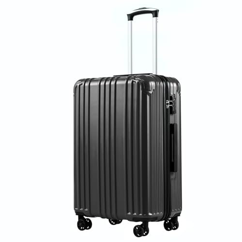 COOLIFE Koffer, Groß Hartschalenkoffer Erweiterbar Trolley ABS Reisekoffer mit TSA-Schloss und 4 Rollen, Schwarz, XL(76cm)