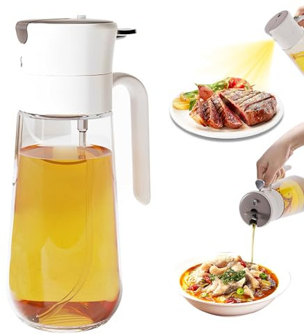 Anevios Flacon Pulvérisateur d'Huile 550 Ml, Distributeur d'Huile d'Olive en Verre 2 en 1, Spray Huile d'Olive, Vaporisateur d'Olive Bouteille pour Cuisine, Grillades, Pâtes, Salades