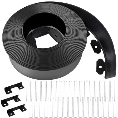 Kalolary Bordo Giardino Flessibile in plastica, Bordura per Aiuola con 36 Picchetti a Forma di U, 3 Connettori, Bordatura Aiuole Giardino Lunghezza 12m Altezza 10 cm per Giardino, Aiuole e Prato